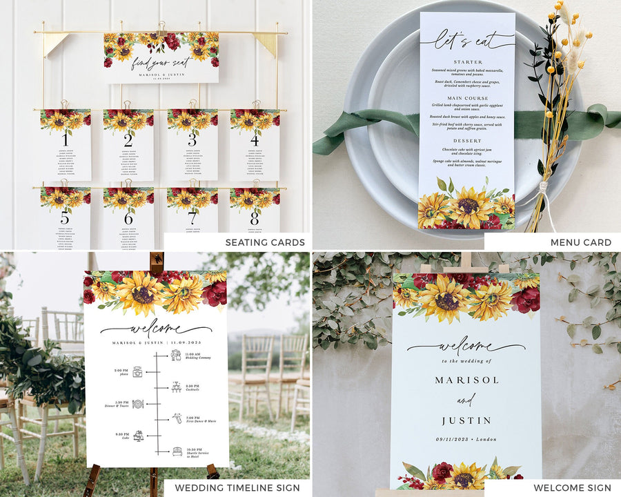 RUBY Printable Sunflower Wedding Invitation Template Bundle