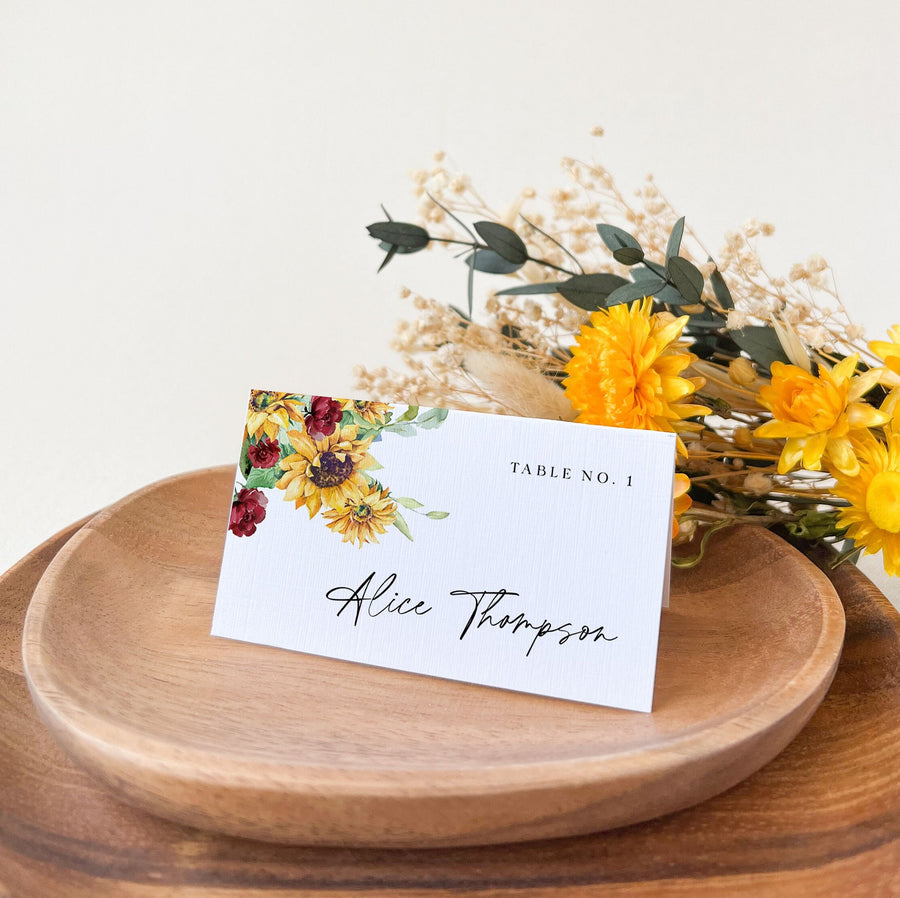 RUBY Printable Wedding Name Place Cards Sunflower