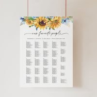 IVY Sunflower Wedding Seating Plan Template Alphabetical Order