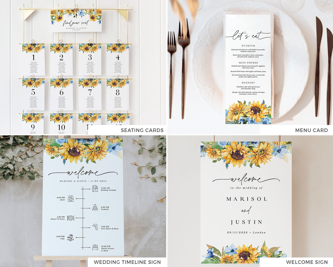 IVY Sunflower and Rose Wedding Stationery Template Bundle