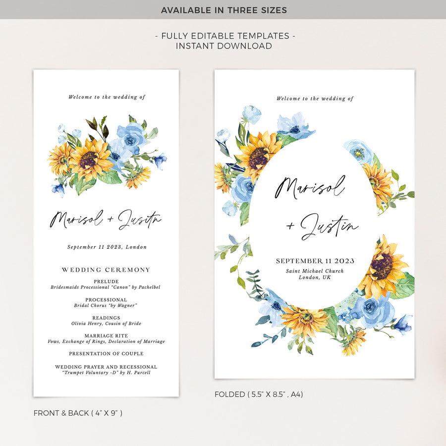 IVY Sunflower Wedding Programs Template