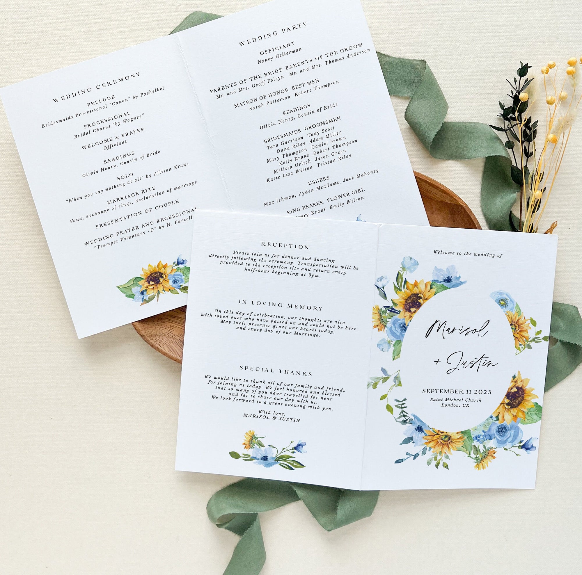 IVY Sunflower Wedding Programs Template
