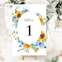 IVY Sunflower Wedding Table Numbers Template
