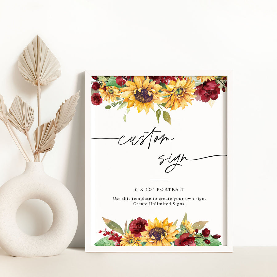 RUBY Printable Wedding Signs for Reception with Sunflowers