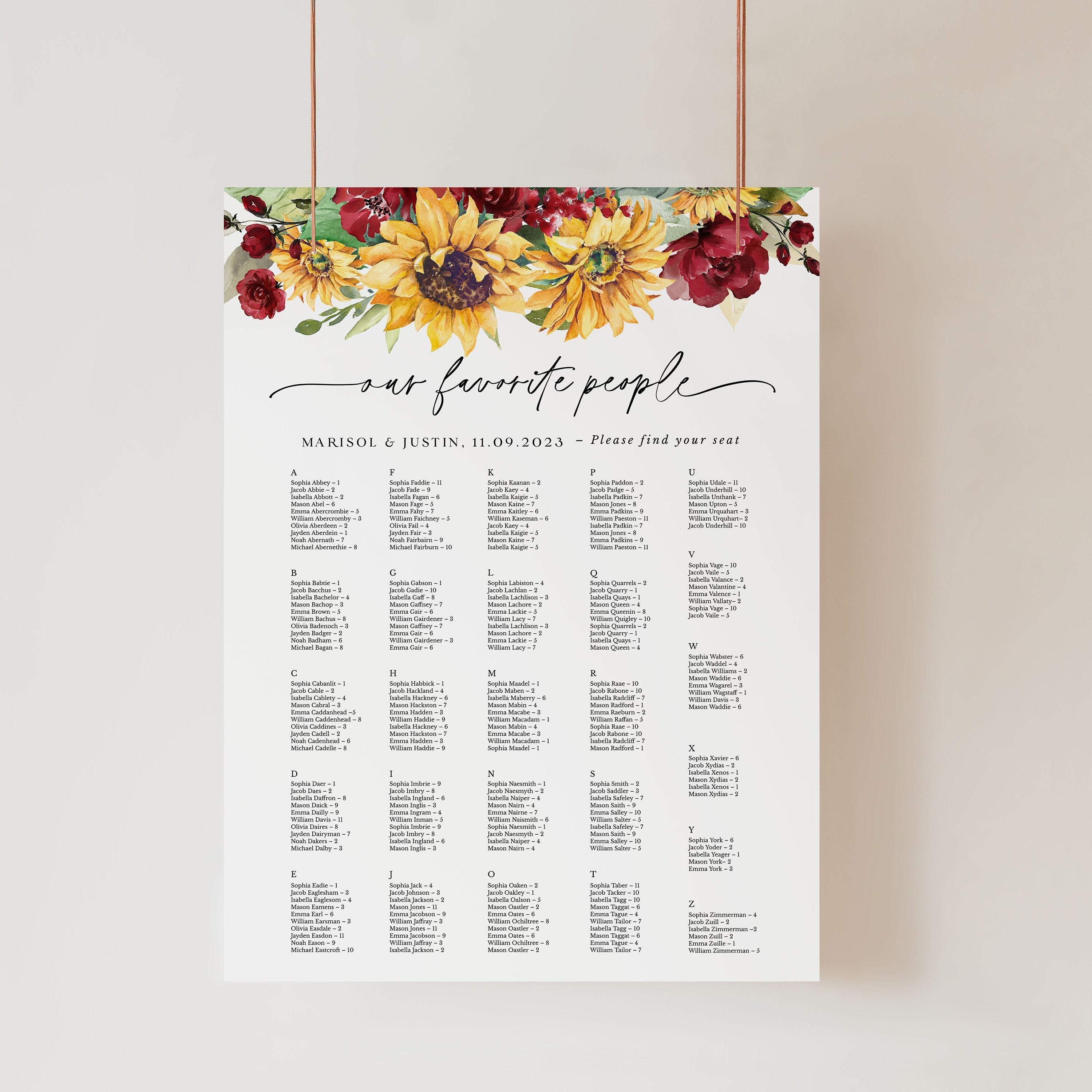 Seat Map Ruby RUBY Printable Alphabetical Seating Chart Wedding Rustic – Creative ...