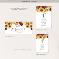 RUBY Wedding Seating Chart Cards Template with Sunflowers