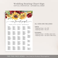 RUBY Printable Alphabetical Seating Chart Wedding Rustic