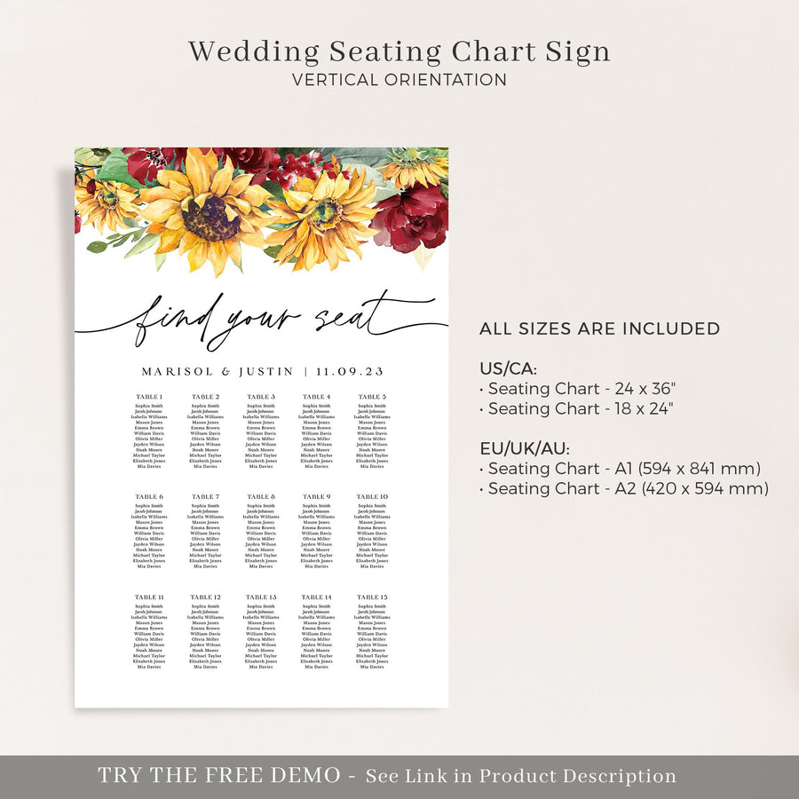 RUBY Rustic Seating Chart Wedding Diy Template