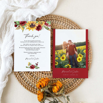 RUBY Sunflower Wedding Thank You Cards Template