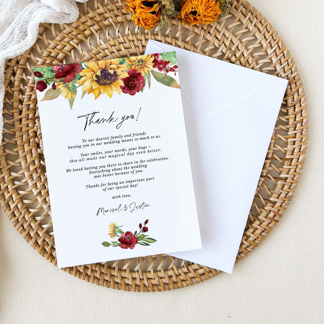 RUBY Sunflower Wedding Thank You Cards Template
