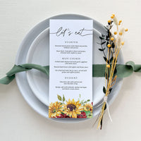 RUBY DIY Wedding Menu Cards with Sunflower Rustic