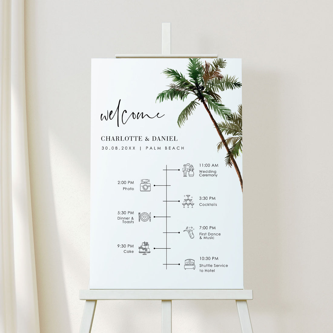 KONA Palm Tree Wedding Order of Events Sign Template