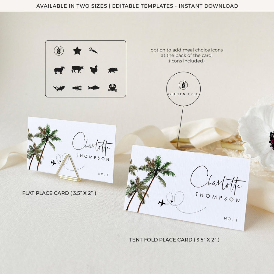 KONA Tropical Palm Tree Place Cards Template