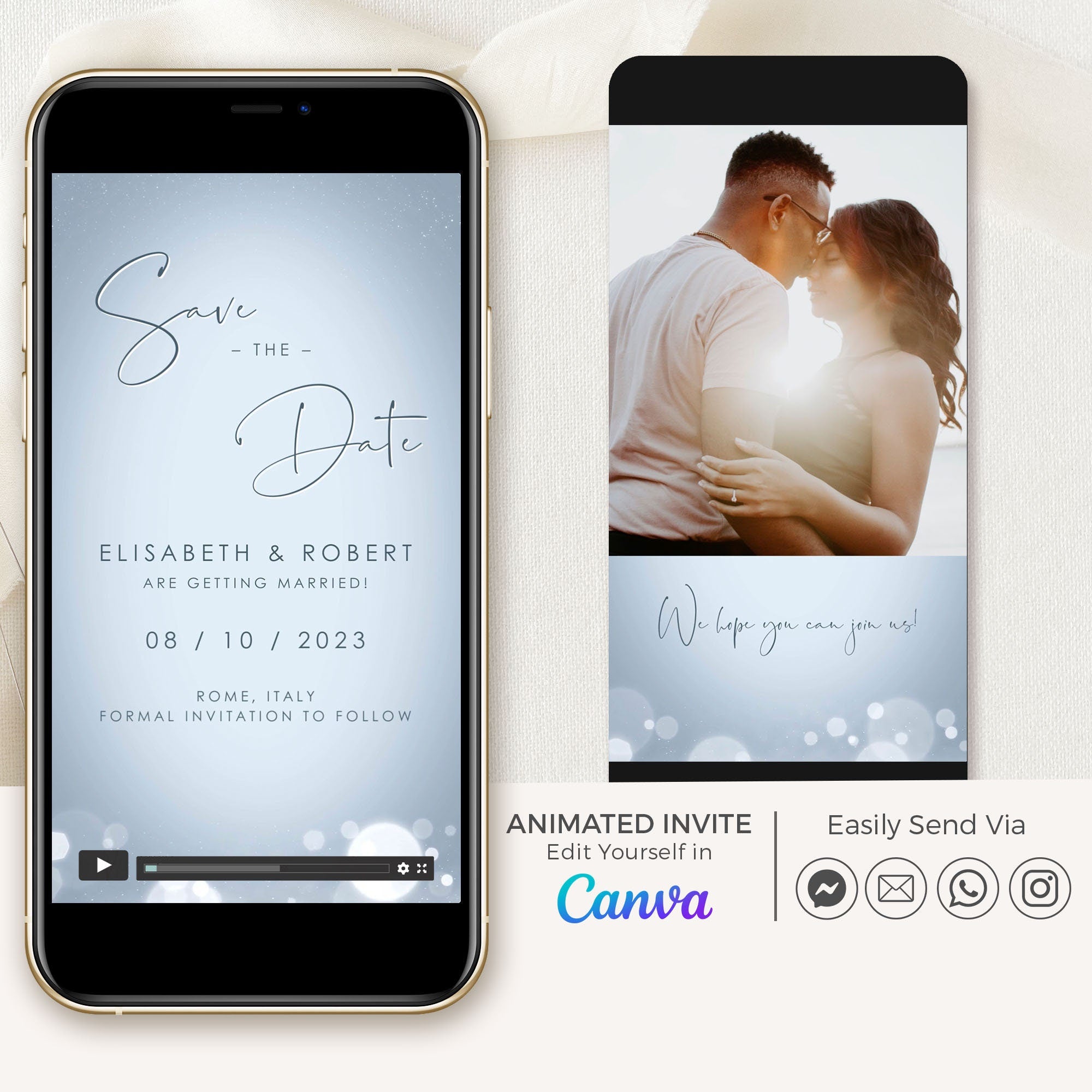 Anita | Animated Save the Date Video Template in Dusty Blue and Silver