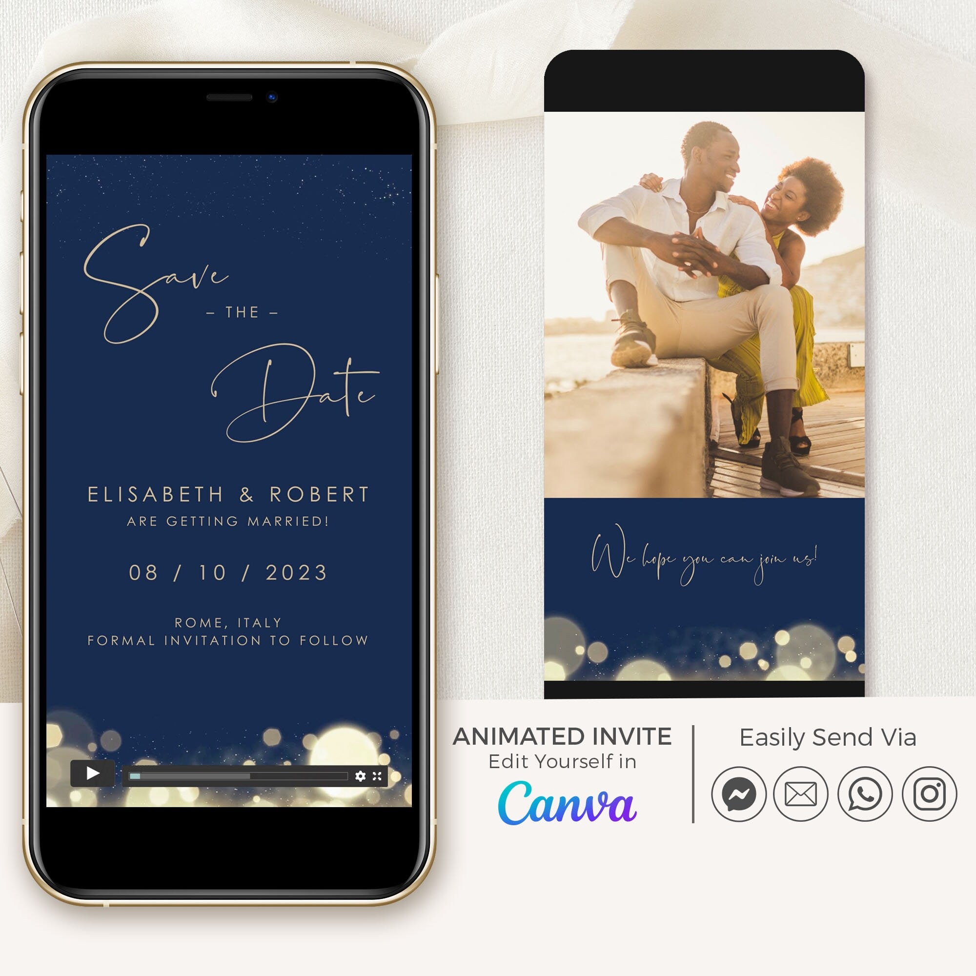 ANITA Save the Date Wedding Video in Navy and Gold