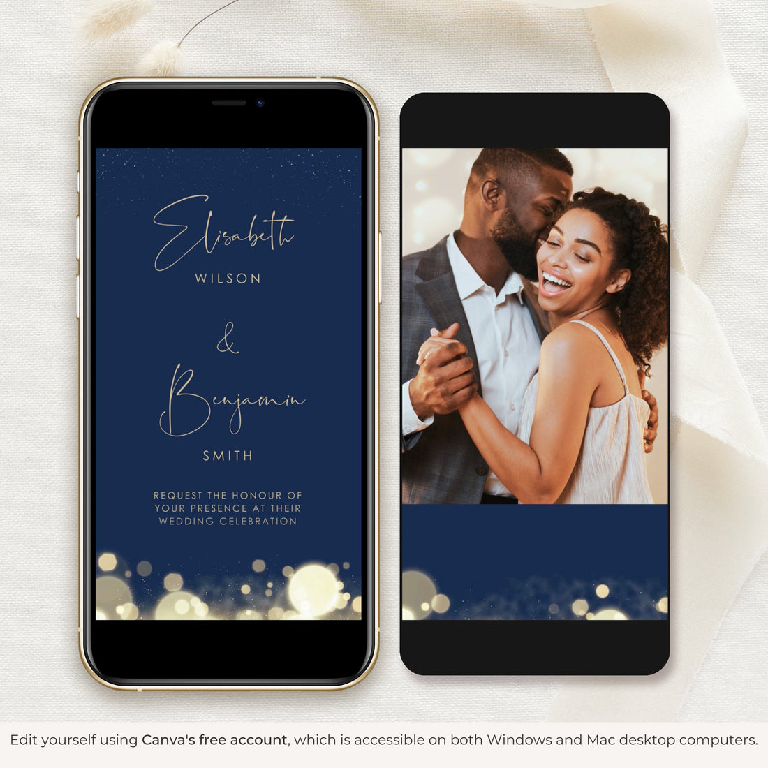 Anita | Animated Wedding Card Template in Navy & Gold