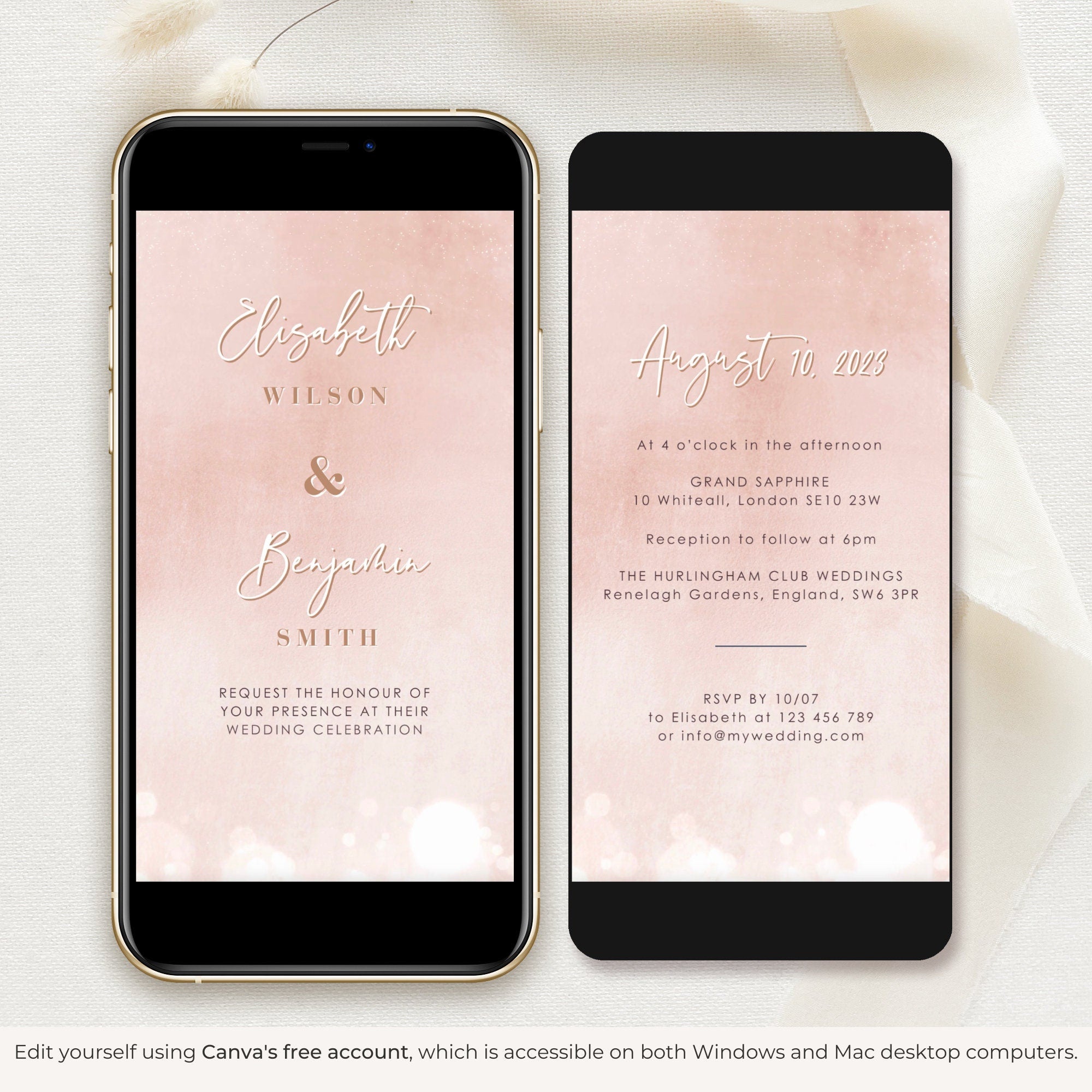 Anita | Animated Invitation Card Template for Wedding in Rose Gold