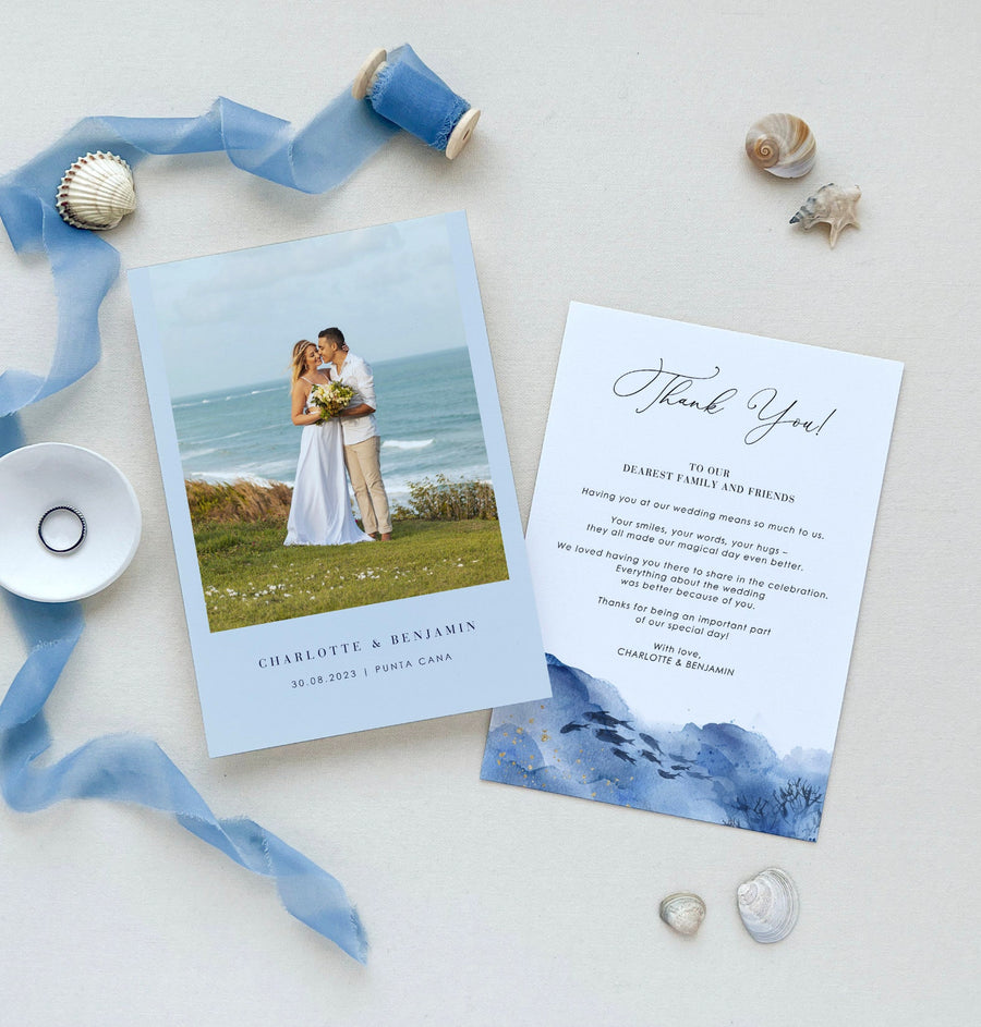 YLENIA Ocean Wedding Thank You Card with Photo