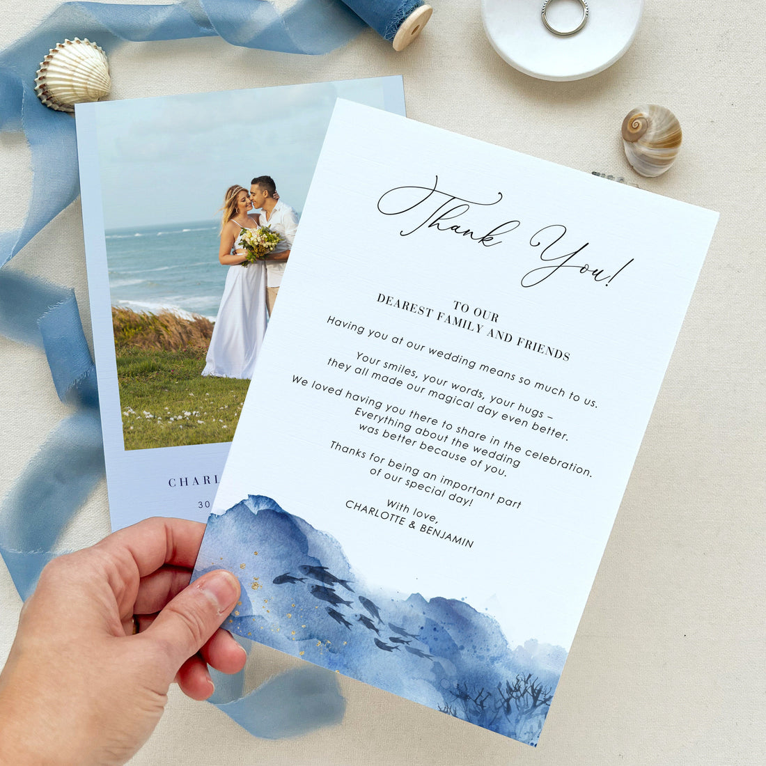 YLENIA Ocean Wedding Thank You Card with Photo
