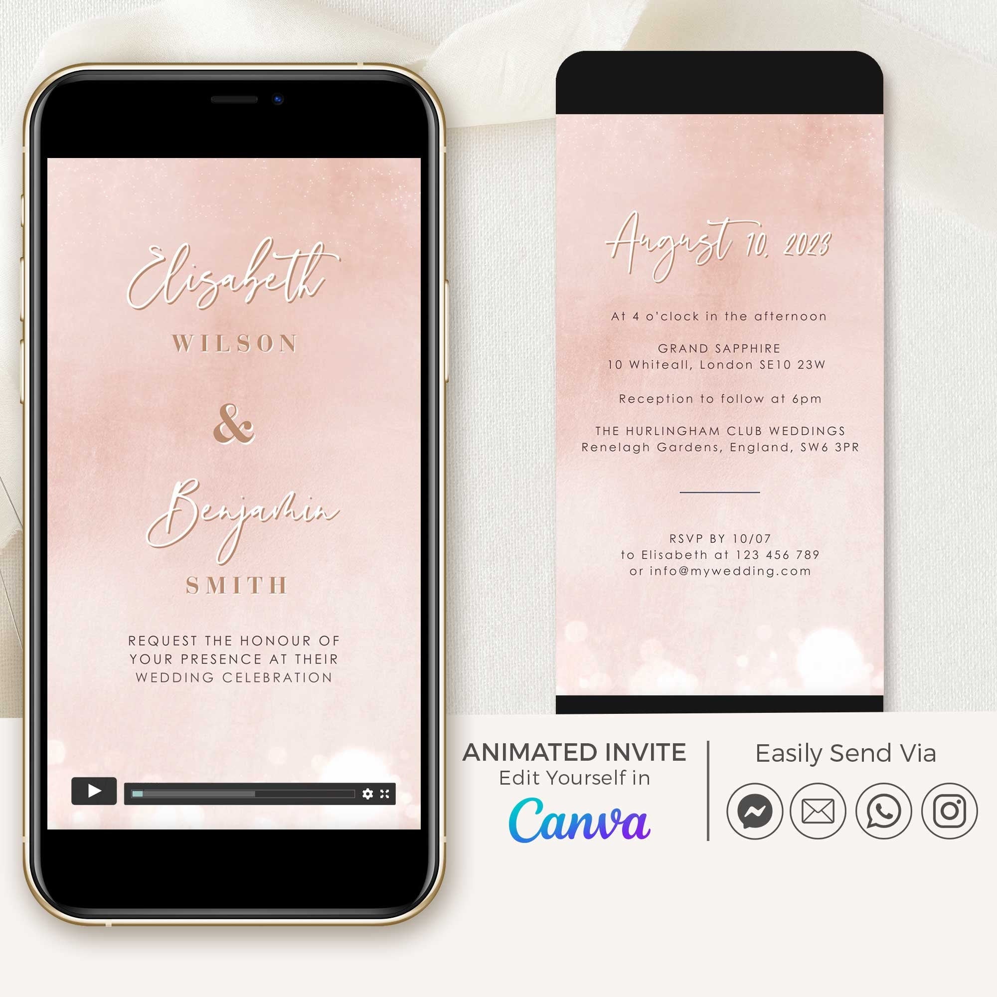 Anita | Animated Invitation Card Template for Wedding in Rose Gold