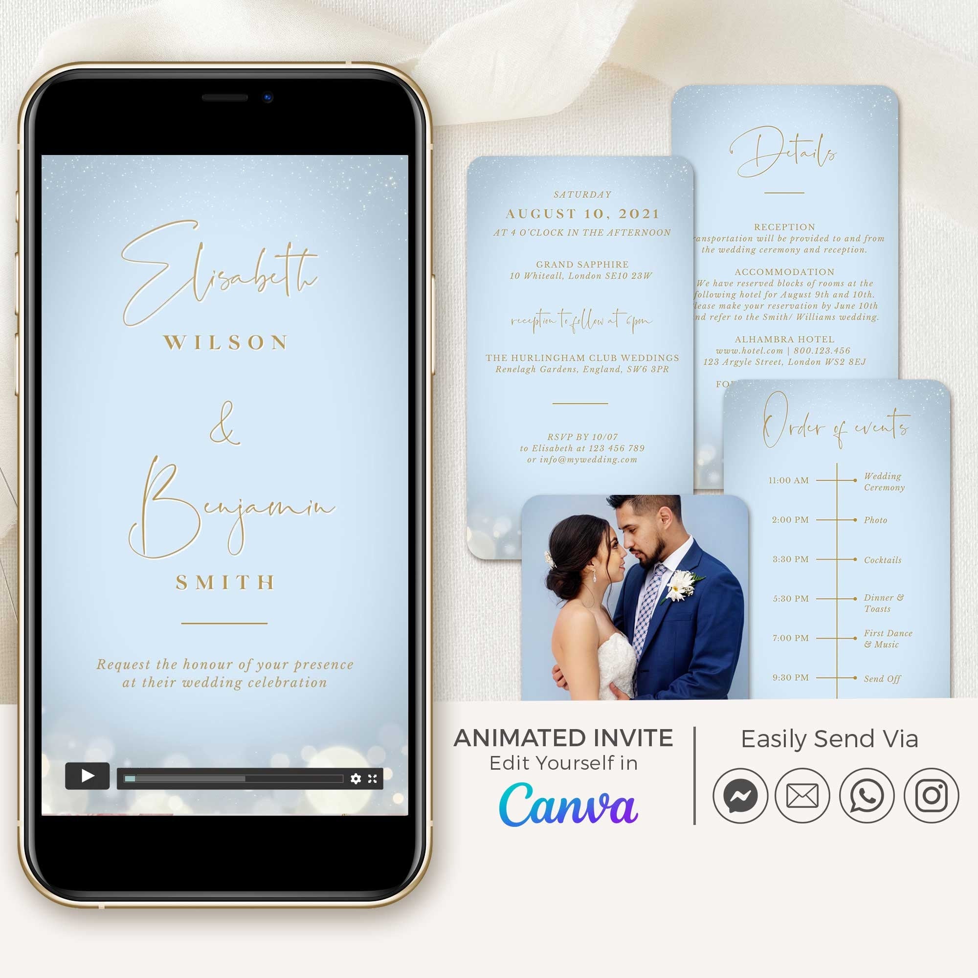 Anita | Light Blue & Gold Wedding Invitation Video Template