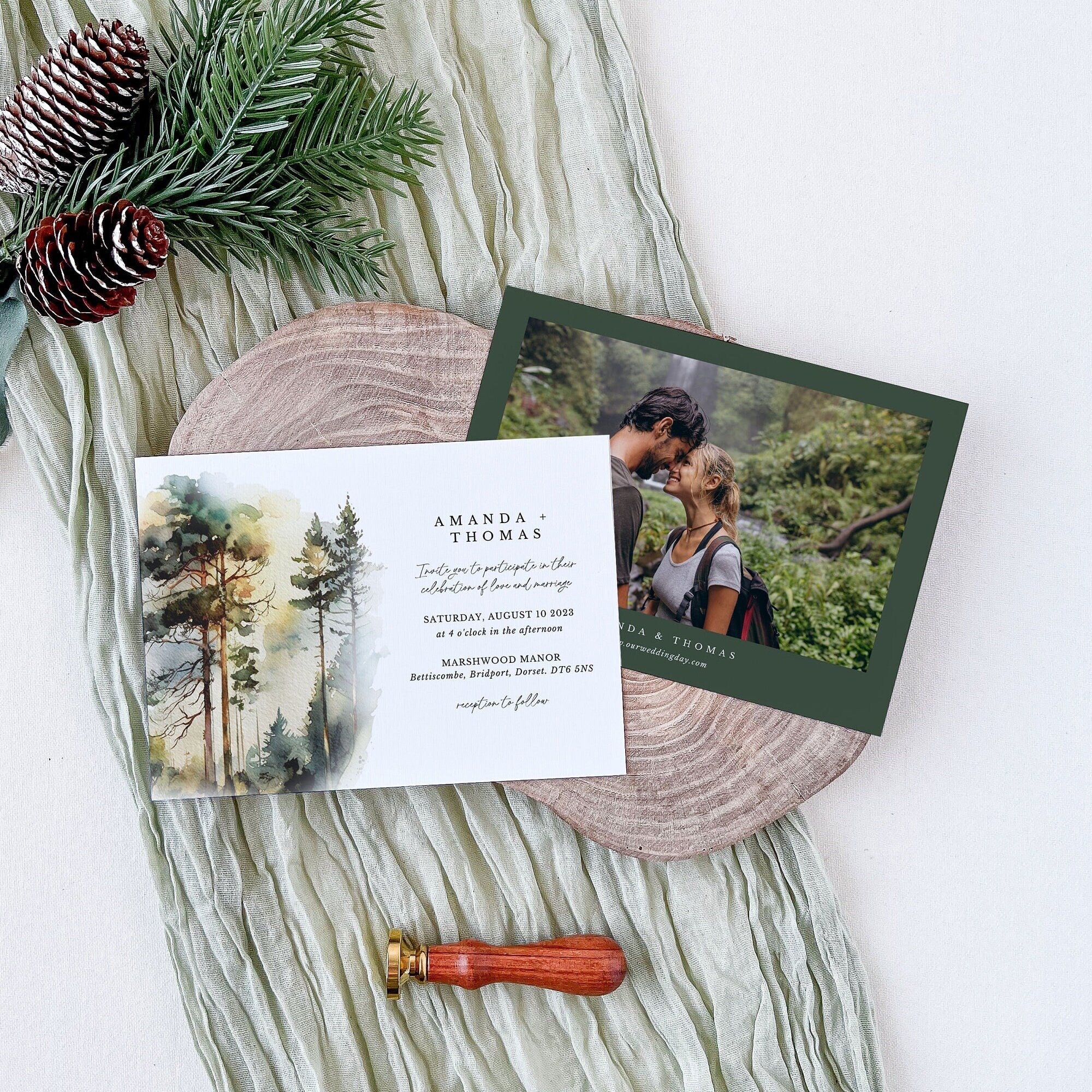GAIA Pine Tree Wedding Invitation Postcard Template