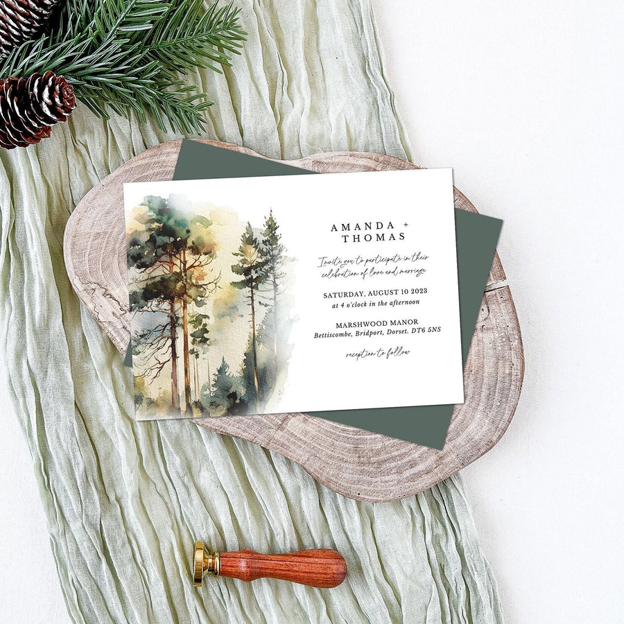 GAIA Pine Tree Wedding Invitation Postcard Template