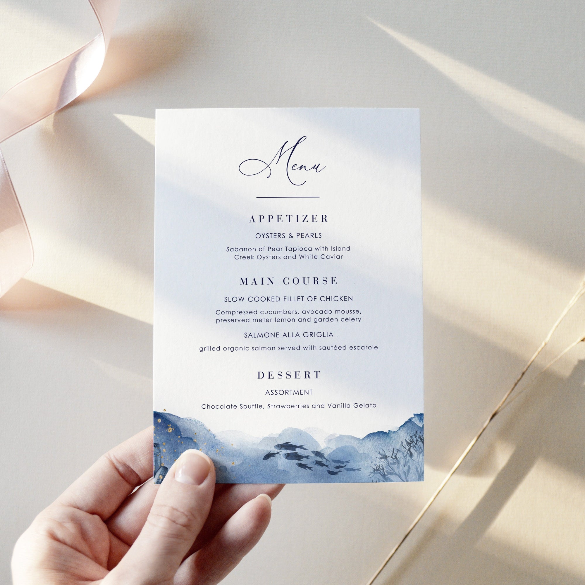 YLENIA Ocean Wedding Menu Template