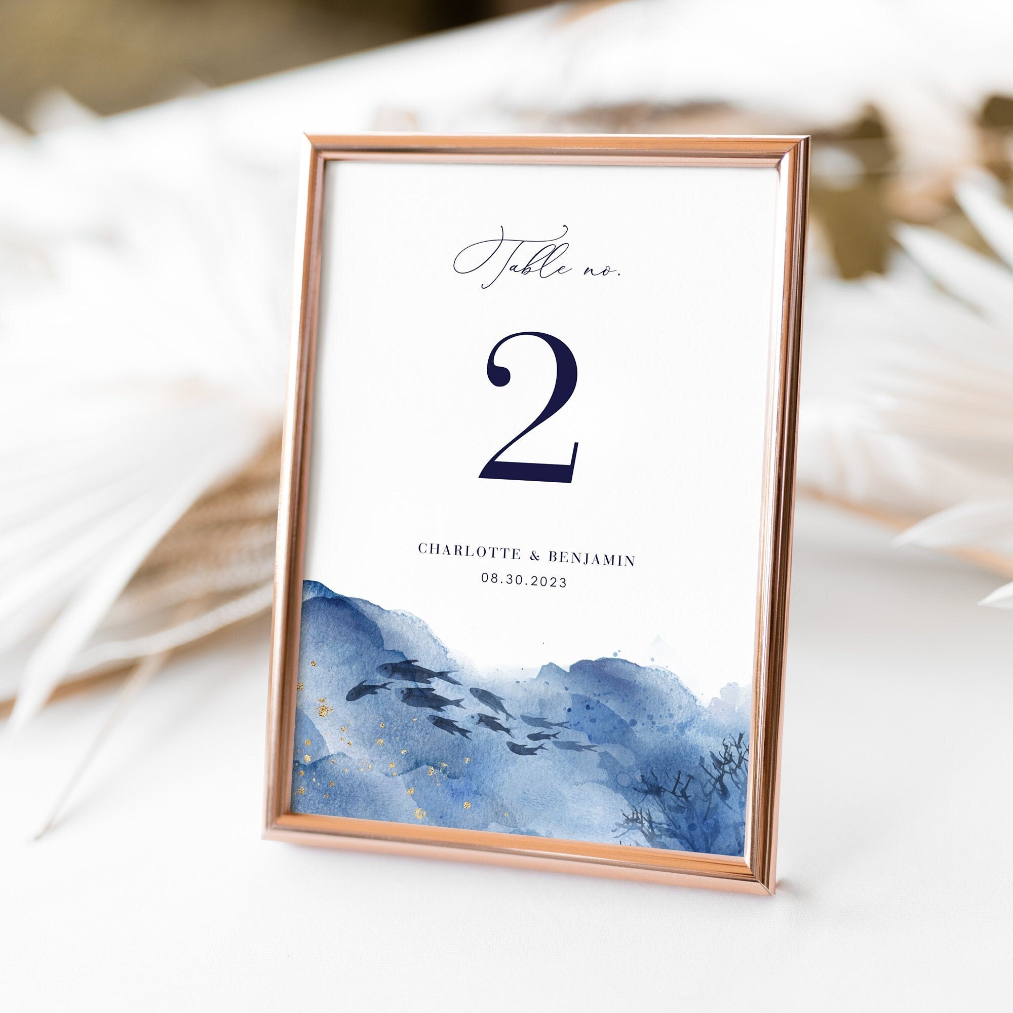 YLENIA Ocean Wedding Table Numbers Printable