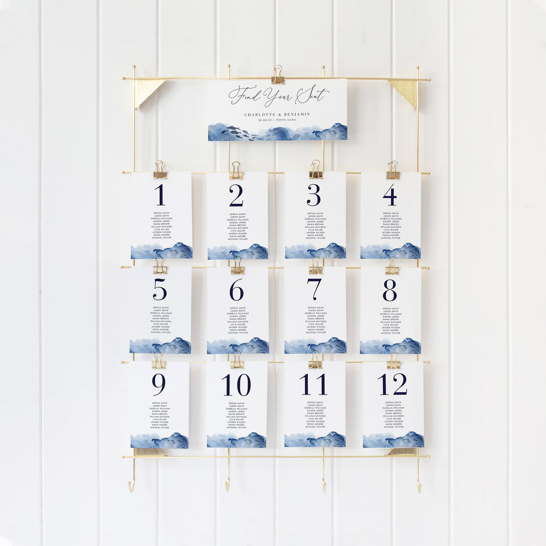 YLENIA Ocean Wedding Seating Chart Card Template YLENIA Ocean Wedding Seating Chart Card Template