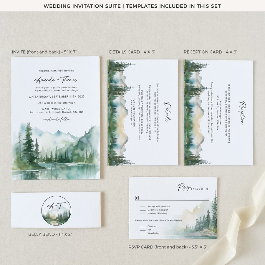 ARNA Mountain Wedding Invitation Template Suite