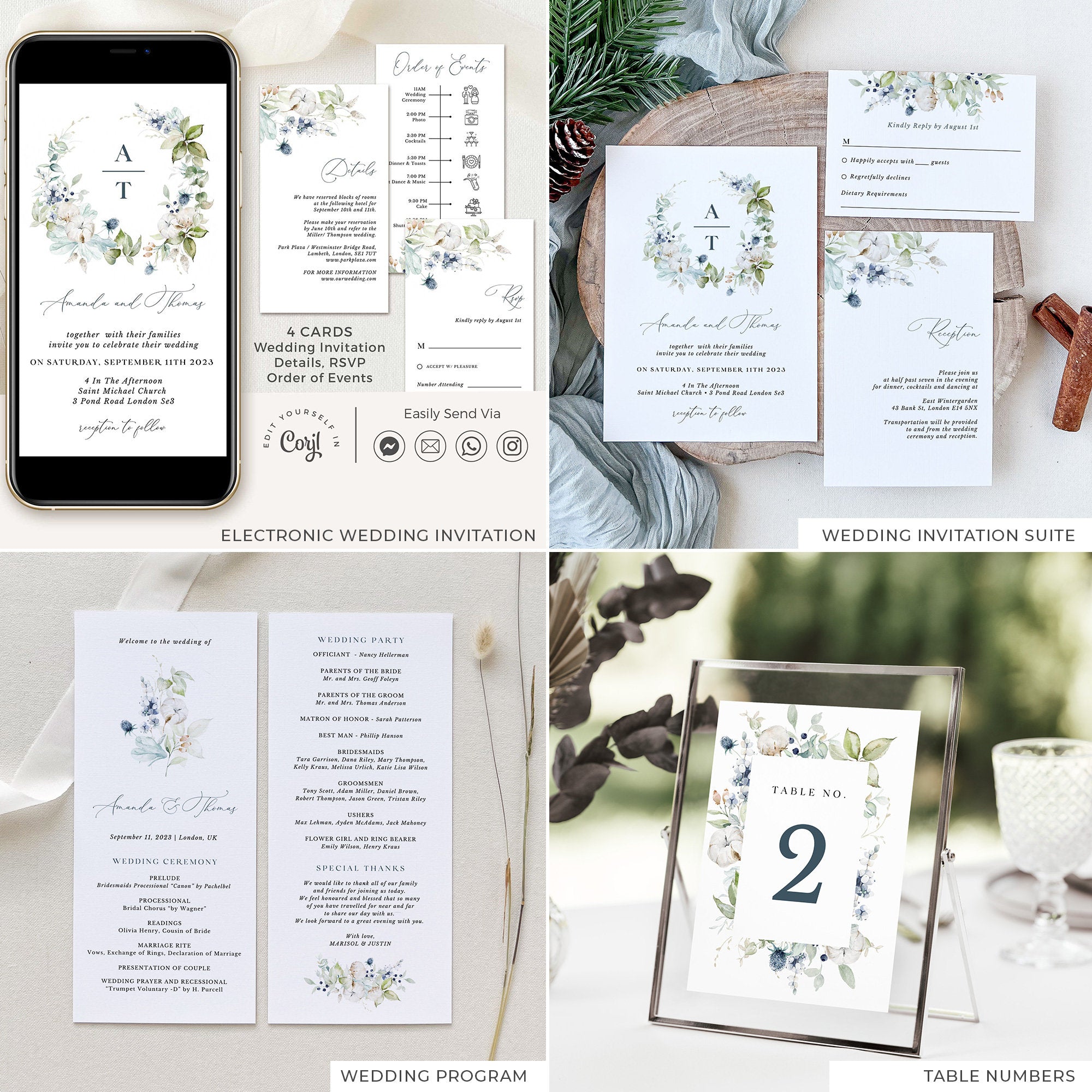 BIANCA Winter Wedding Stationery Bundle Template Set