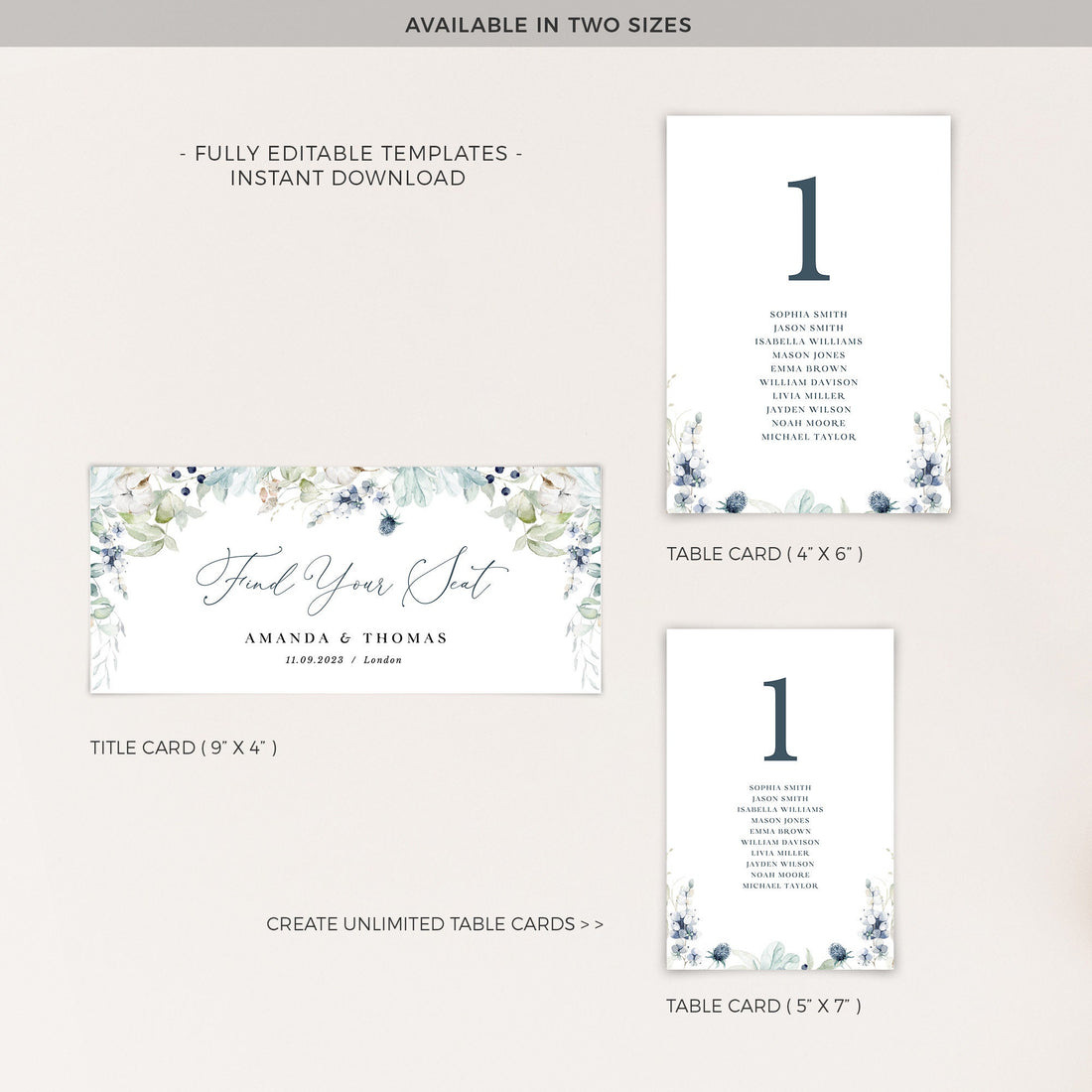 BIANCA Winter Wedding Seating Chart Card Template