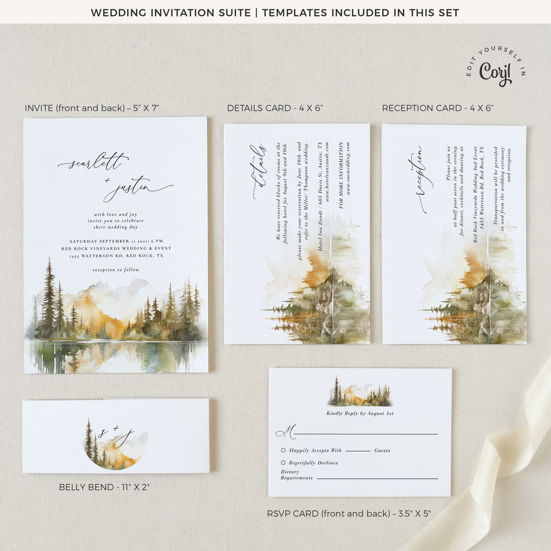 ARNA Mountain Wedding Invitation Suite Template