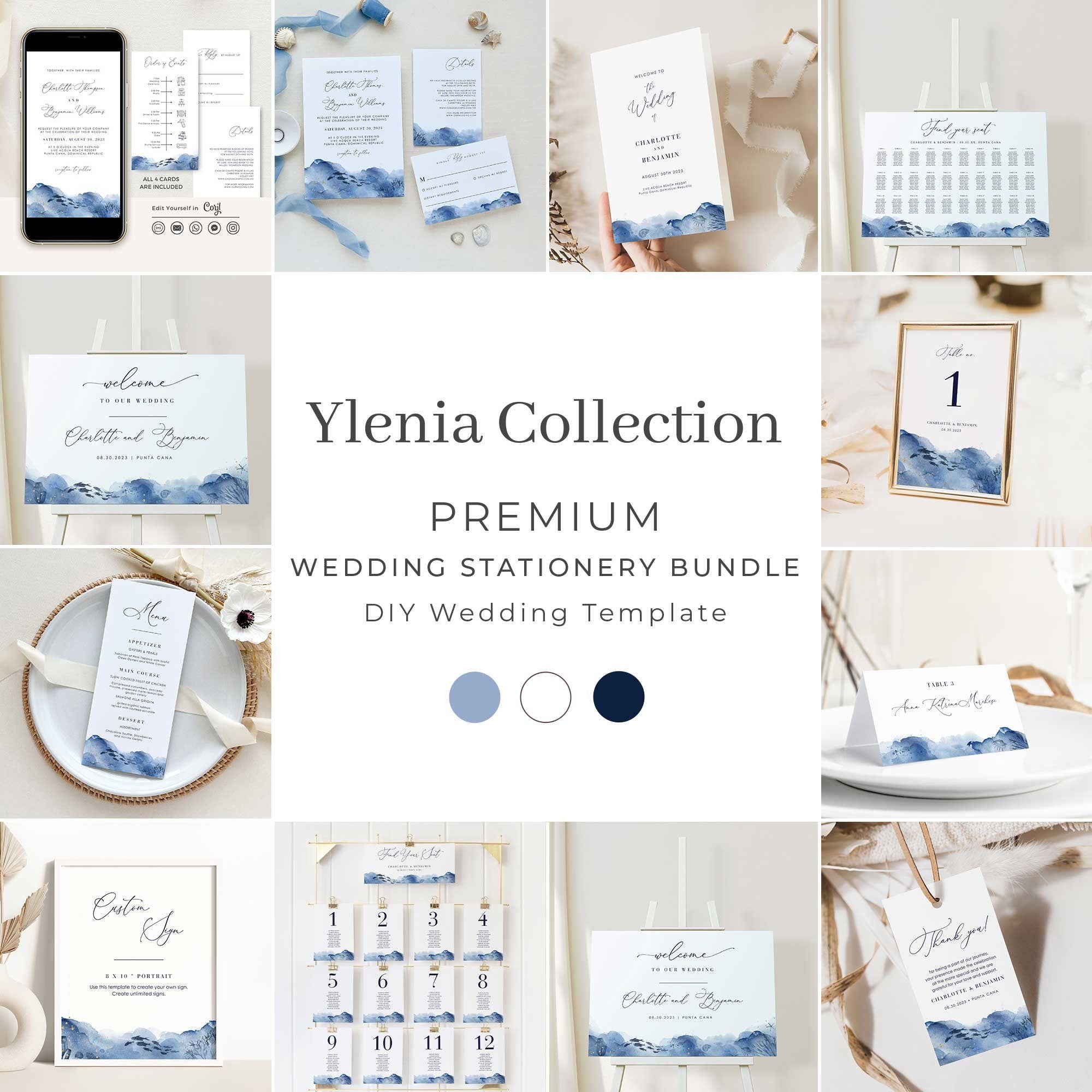YLENIA Ocean Wedding Invitation Bundle Template