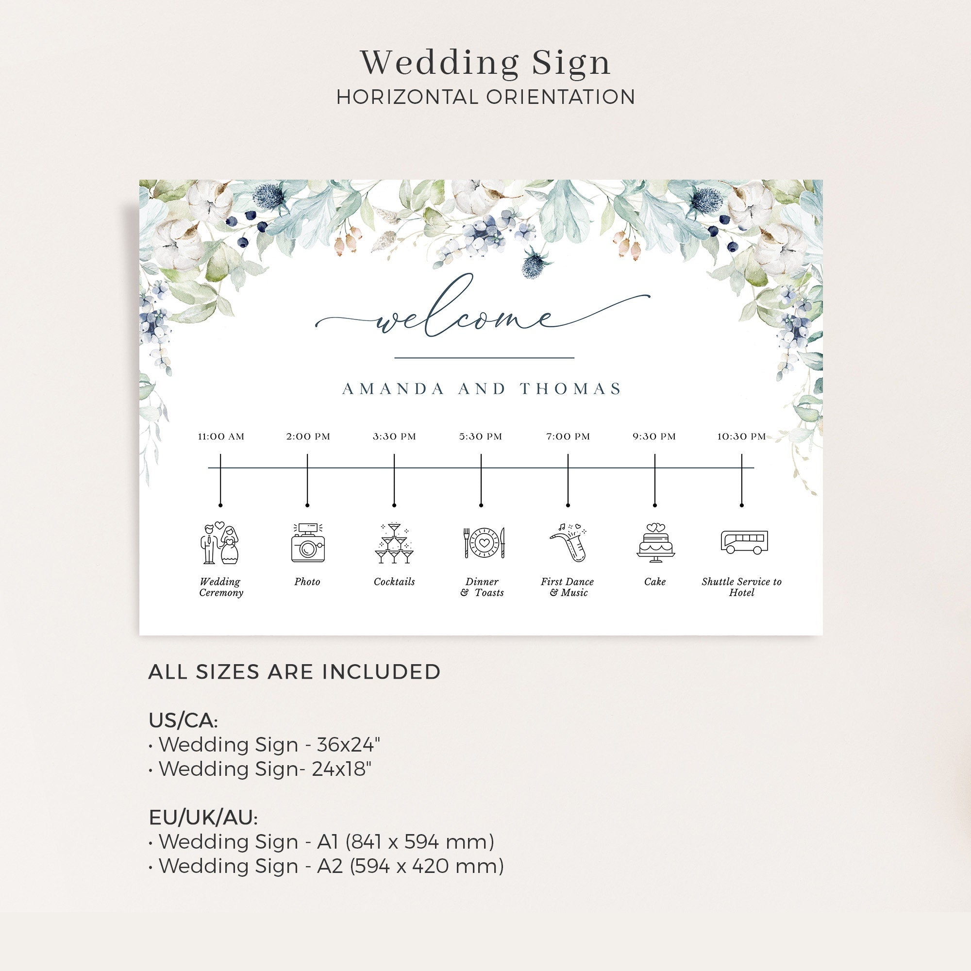 BIANCA Dusty Blue Wedding Sign Template