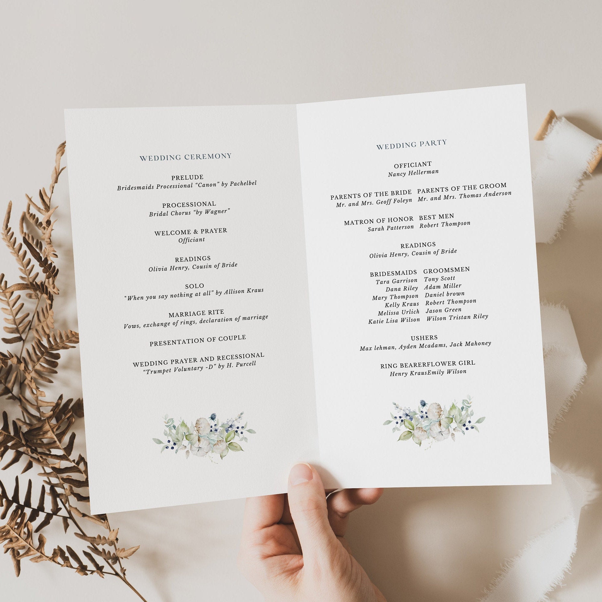 BIANCA Winter Wedding Program Template