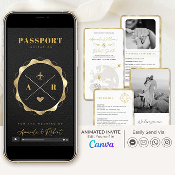 Black Passport Wedding Invitation Video Template