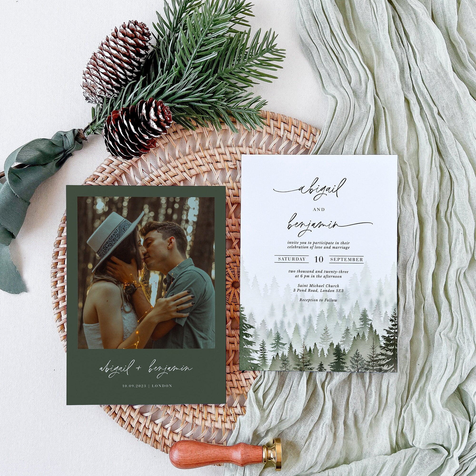 GAIA Pine Tree Wedding Card Template
