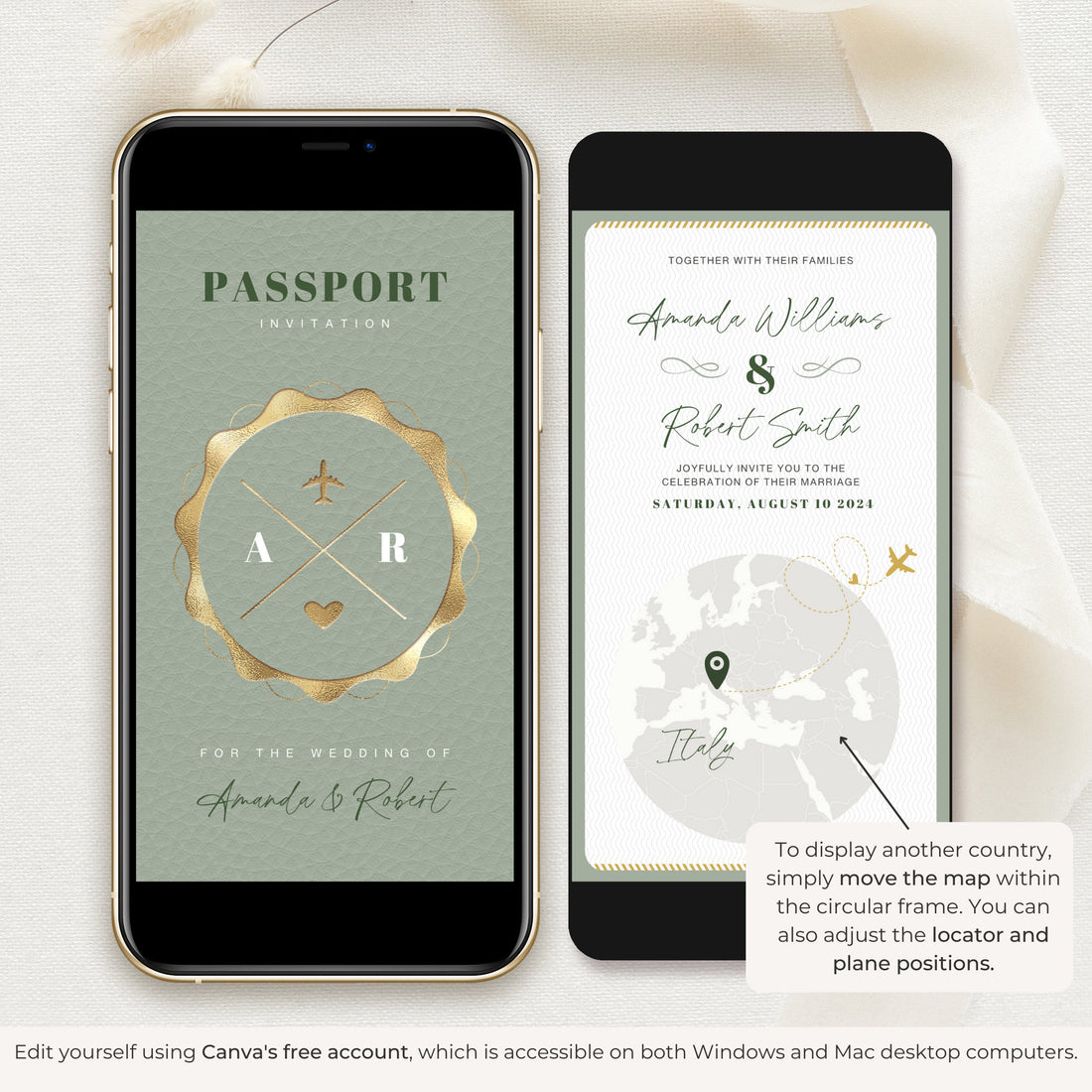 Sage Green Passport Invitation for Wedding Animated