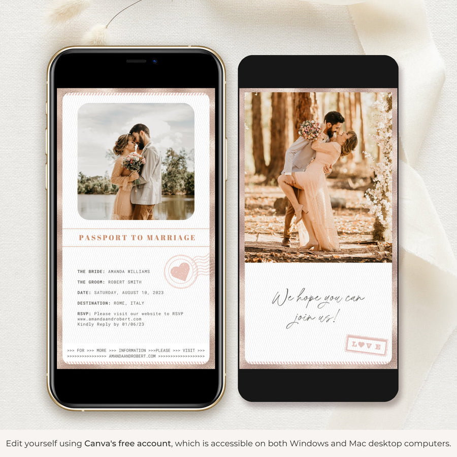 Rose Gold Passport Save the Date Video Template