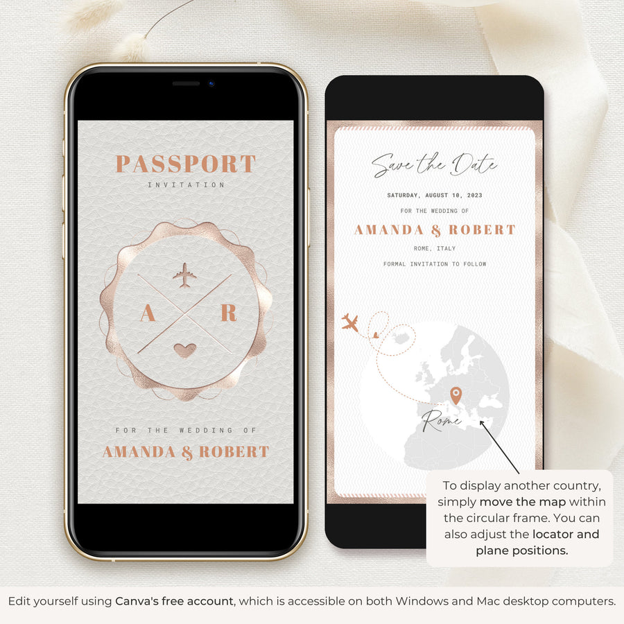 Rose Gold Passport Save the Date Video Template