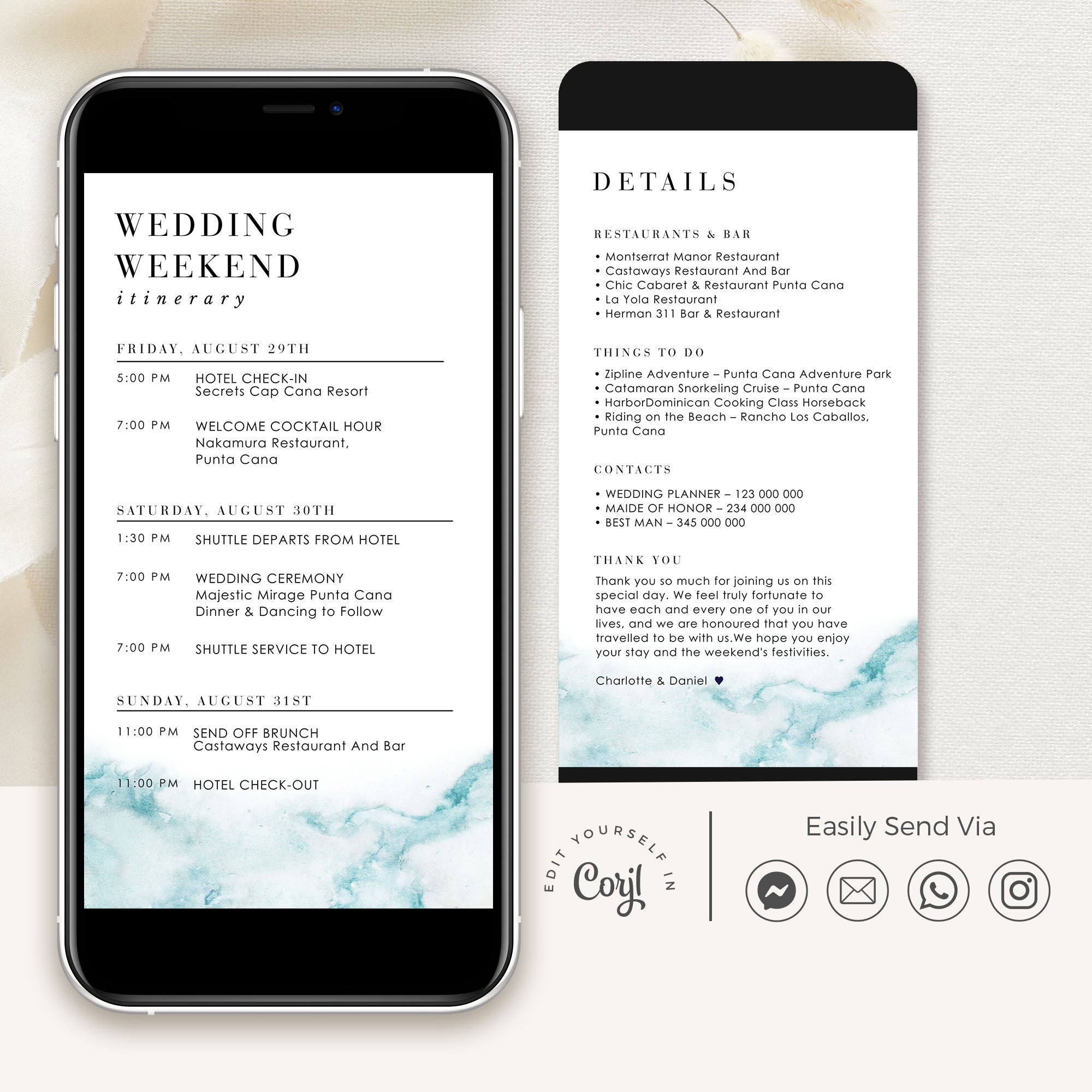 CHIARA Digital Template for Wedding Weekend Itinerary