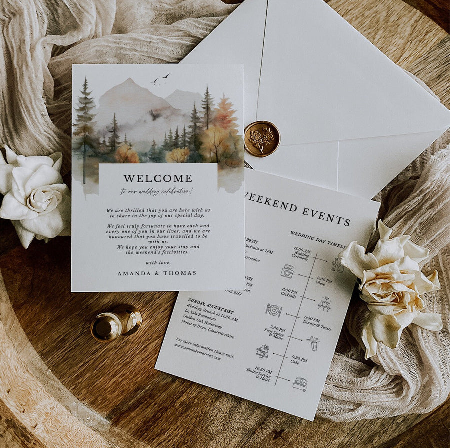 ARNA Mountain Wedding Welcome Letter Template with Itinerary
