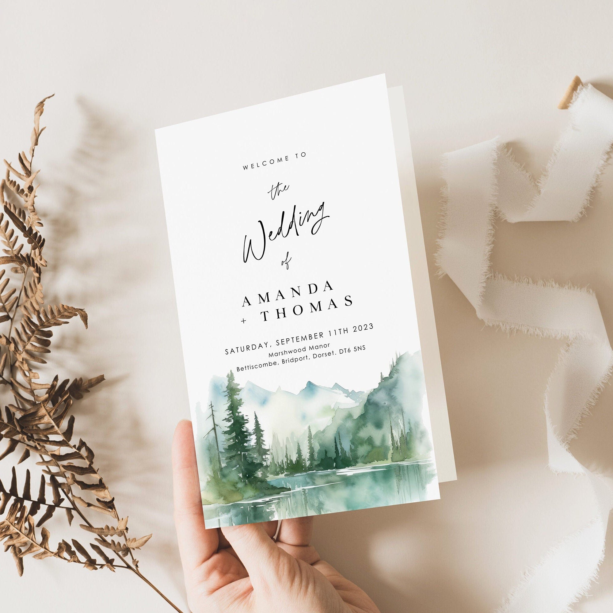 ARNA Mountain Wedding Program Template Printable