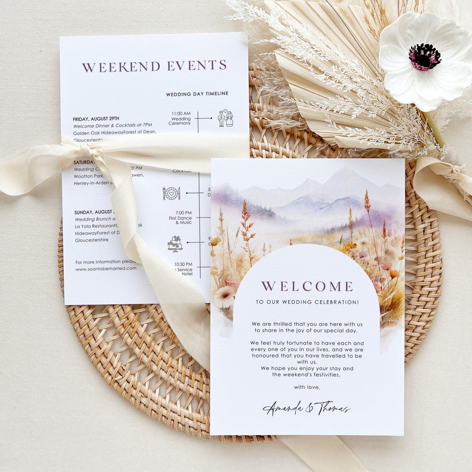 ARNA Wedding Weekend Itinerary Template & Welcome Card