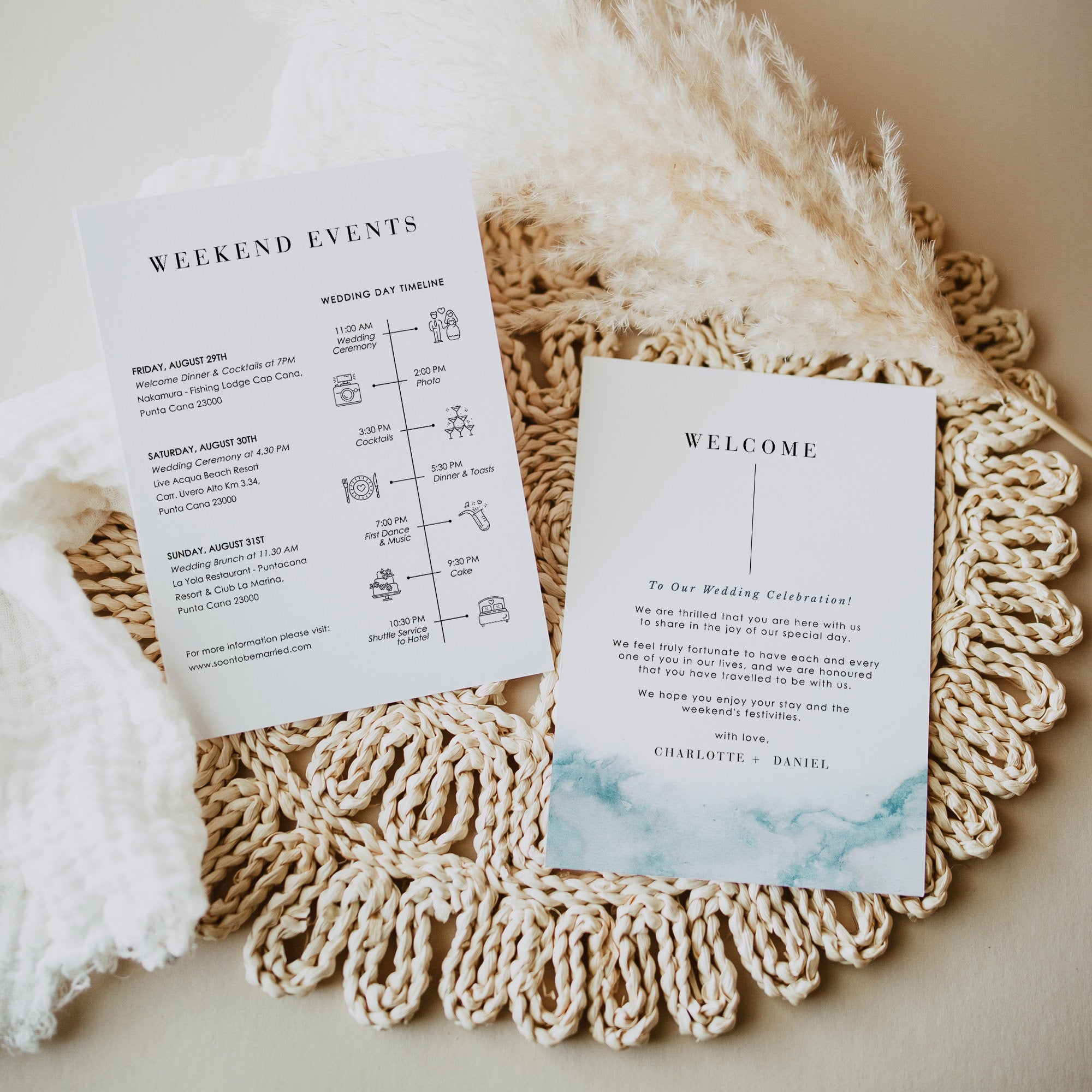 CHIARA Wedding Day Schedule Timeline & Welcome Letter Template