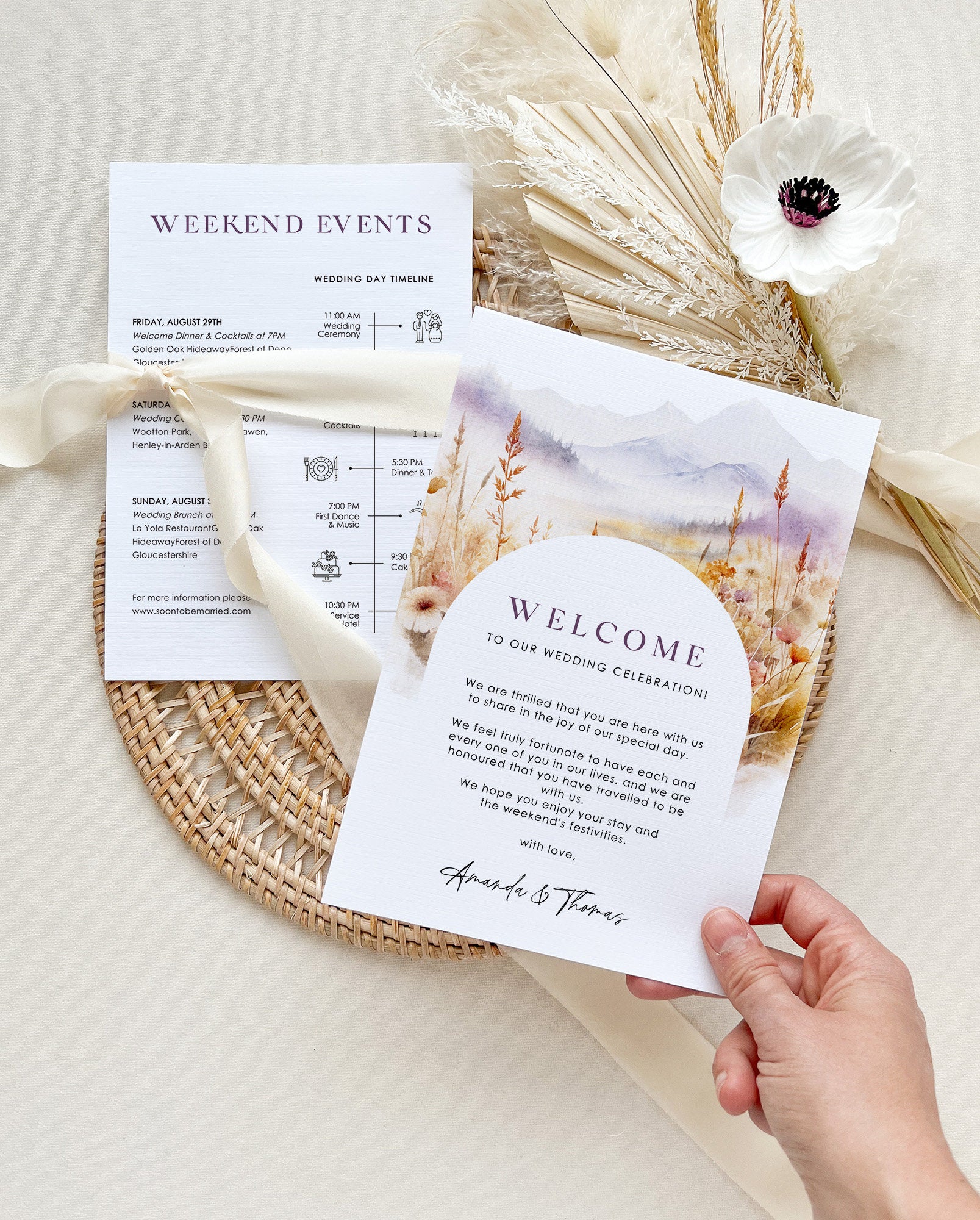 ARNA Wedding Weekend Itinerary Template & Welcome Card