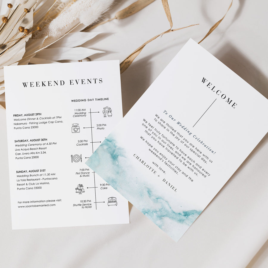 CHIARA Wedding Day Schedule Timeline & Welcome Letter Template