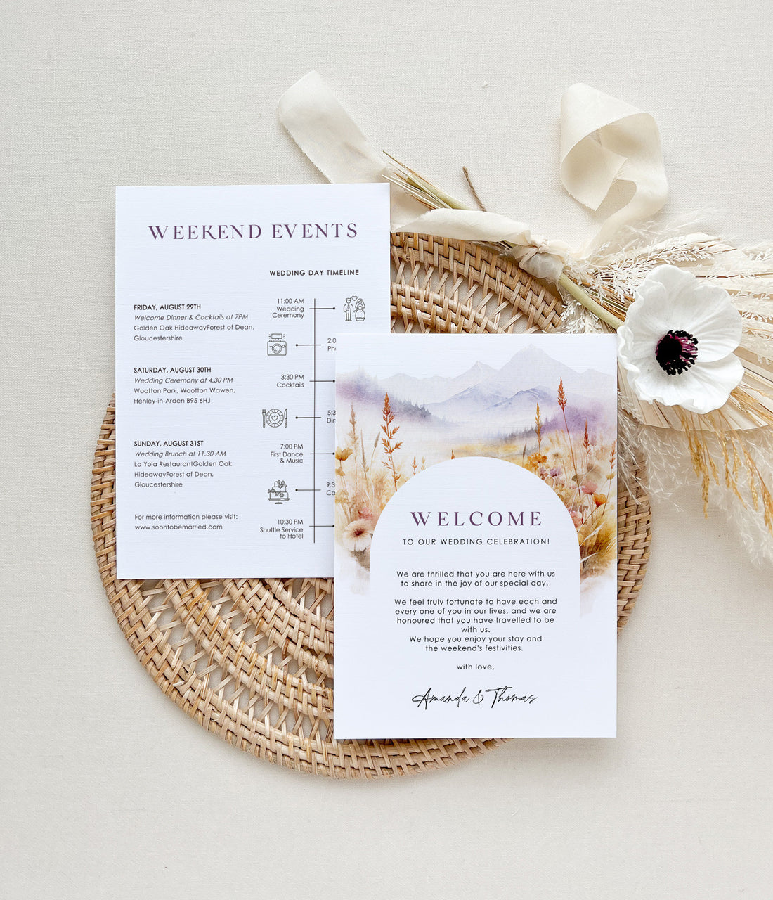 ARNA Wedding Weekend Itinerary Template & Welcome Card